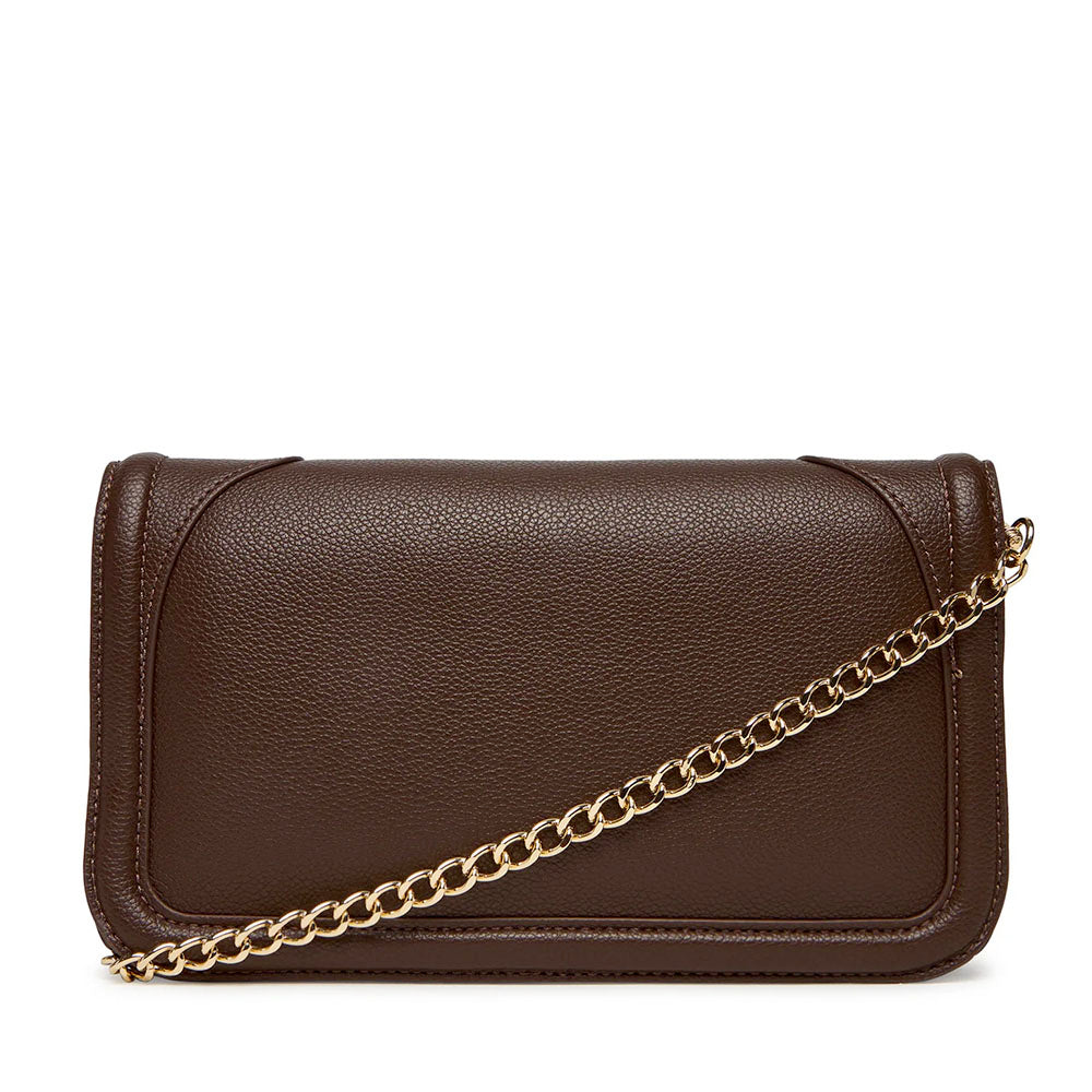Damen-Clutch mit Umhängeriemen LOVE MOSCHINO in Dunkelbraun mit Maxi-Logo