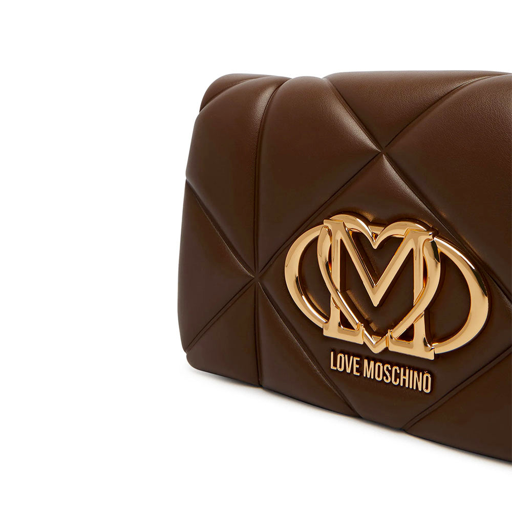 Clutch Trapuntata con Tracolla LOVE MOSCHINO linea Embossed Marrone