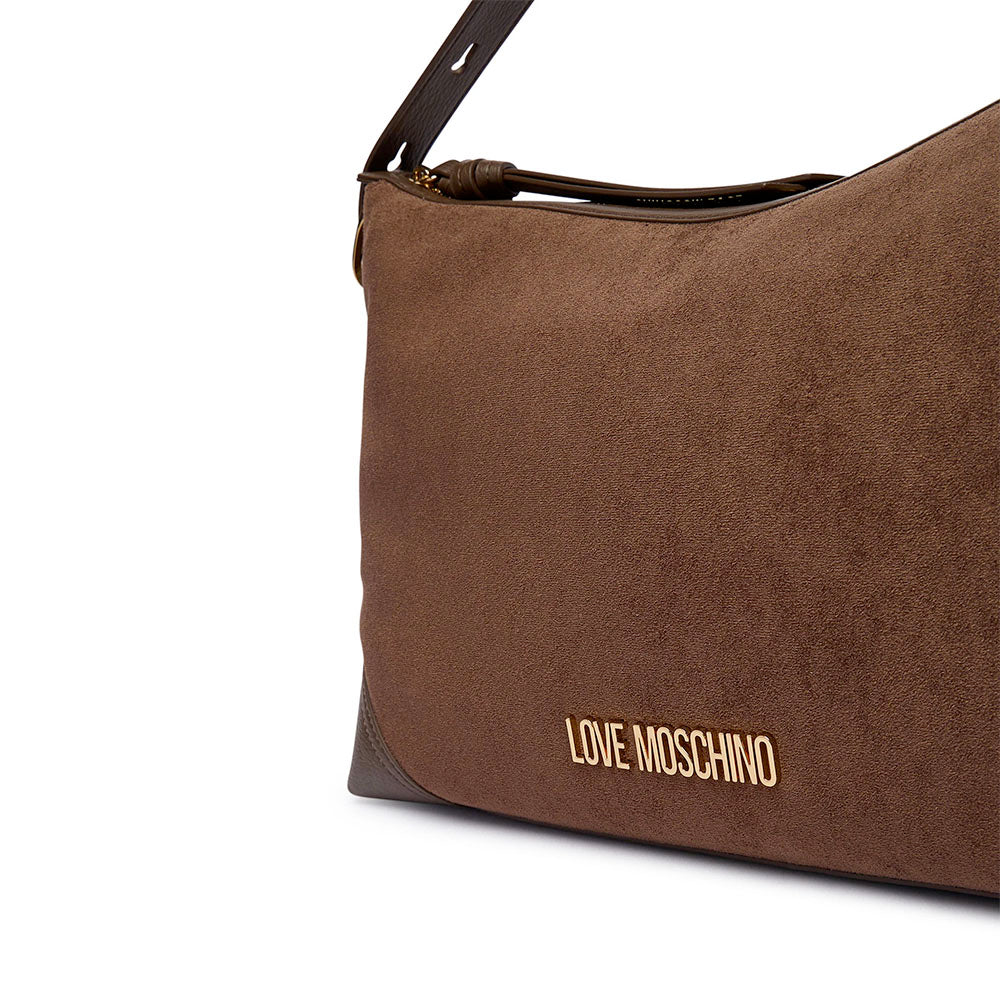 Borsa Donna Hobo Bag Large LOVE MOSCHINO linea Signature Zip in Velour Marrone
