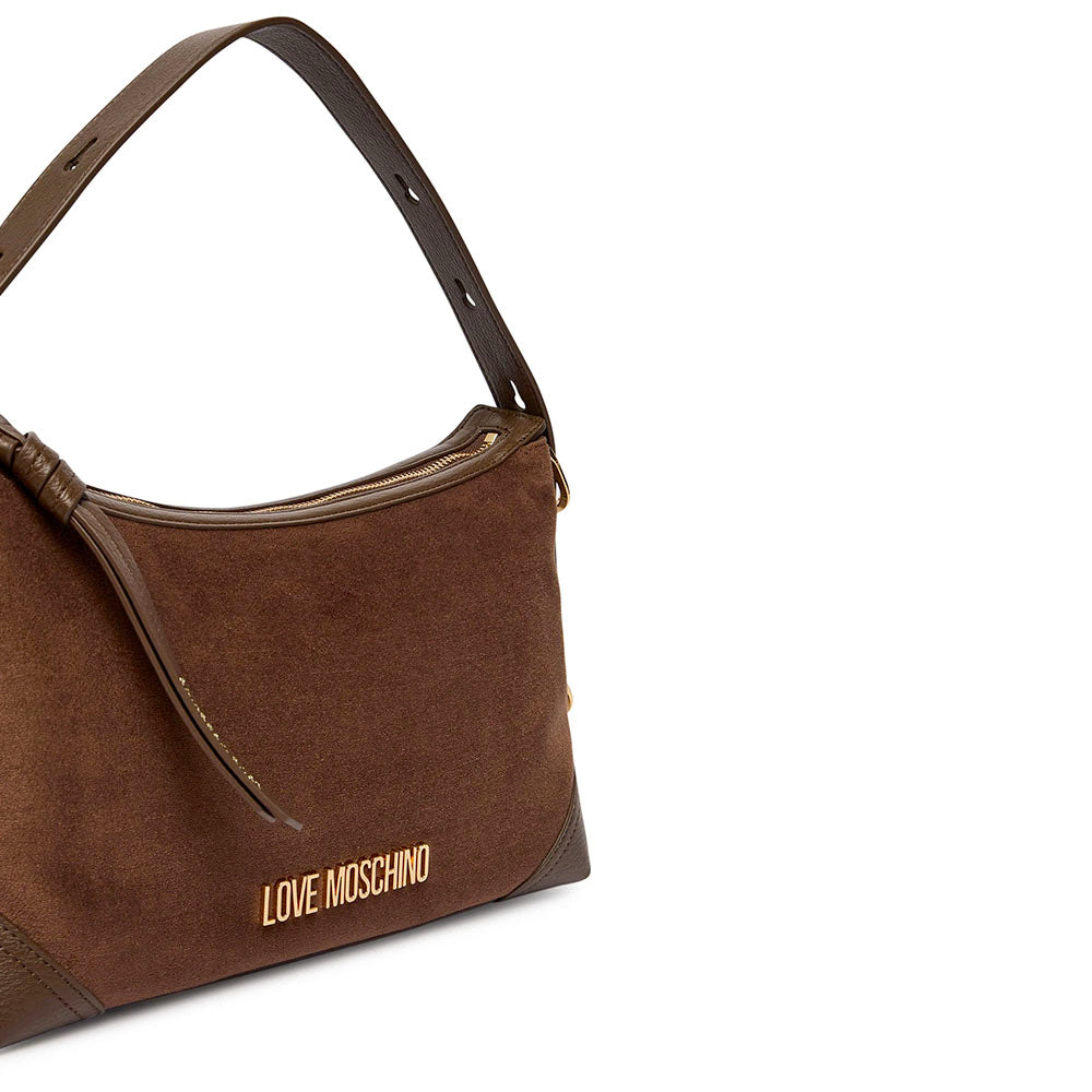 Borsa Donna Hobo Media LOVE MOSCHINO linea Signature Zip in Velour Marrone