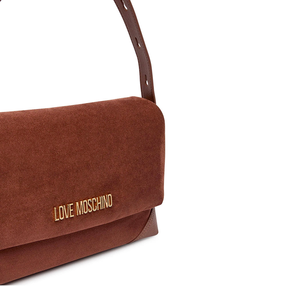 Borsa Donna a Spalla LOVE MOSCHINO linea Signature Zip in Velour color Cuoio