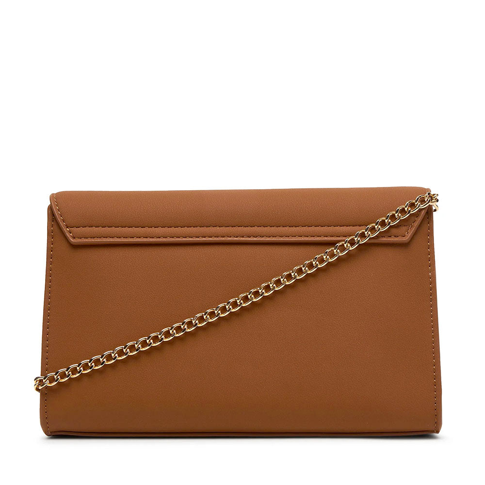 Damen-Clutch mit Umhängeriemen LOVE MOSCHINO Modell Smart Daily Bag Lettering Logo in Cognac