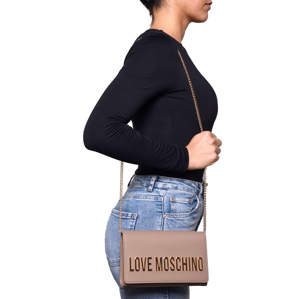 Clutch Donna con Tracolla LOVE MOSCHINO linea Smart Daily Bag Lettering Logo color Sabbia