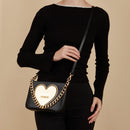 LOVE MOSCHINO Damen Umhängetasche Golden Heart Linie Schwarz