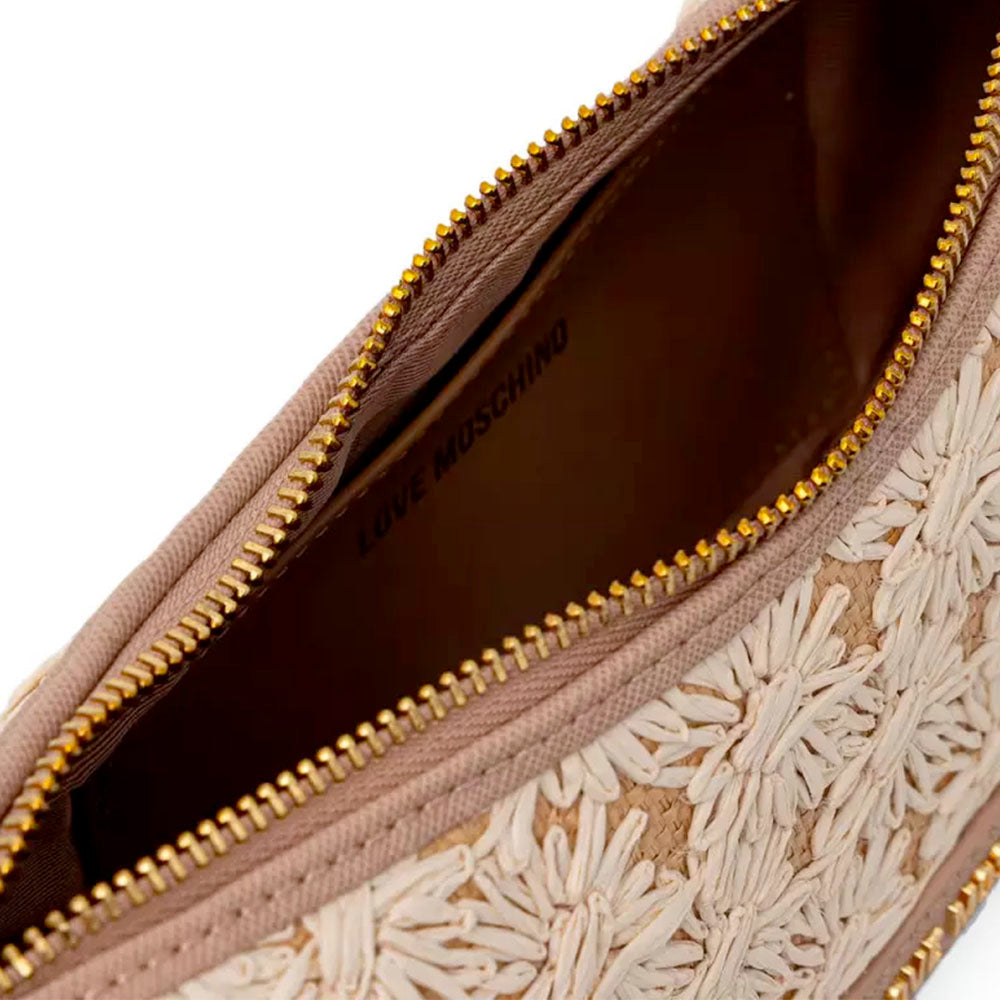 Damen-Schultertasche LOVE MOSCHINO Modell Daisy aus Kunstleder und Bast in Taupe
