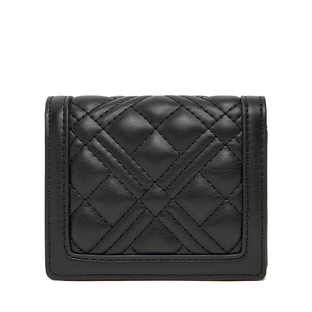 Kleine gesteppte Damen-Geldbörse LOVE MOSCHINO Modell Quilted in Schwarz und Nickel