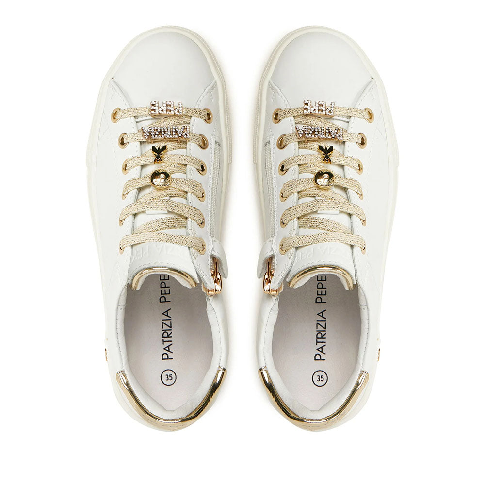 PATRIZIA PEPE Mädchen-Sneaker Fly-Line-Sneaker aus weißem Leder mit Schmuckapplikationen