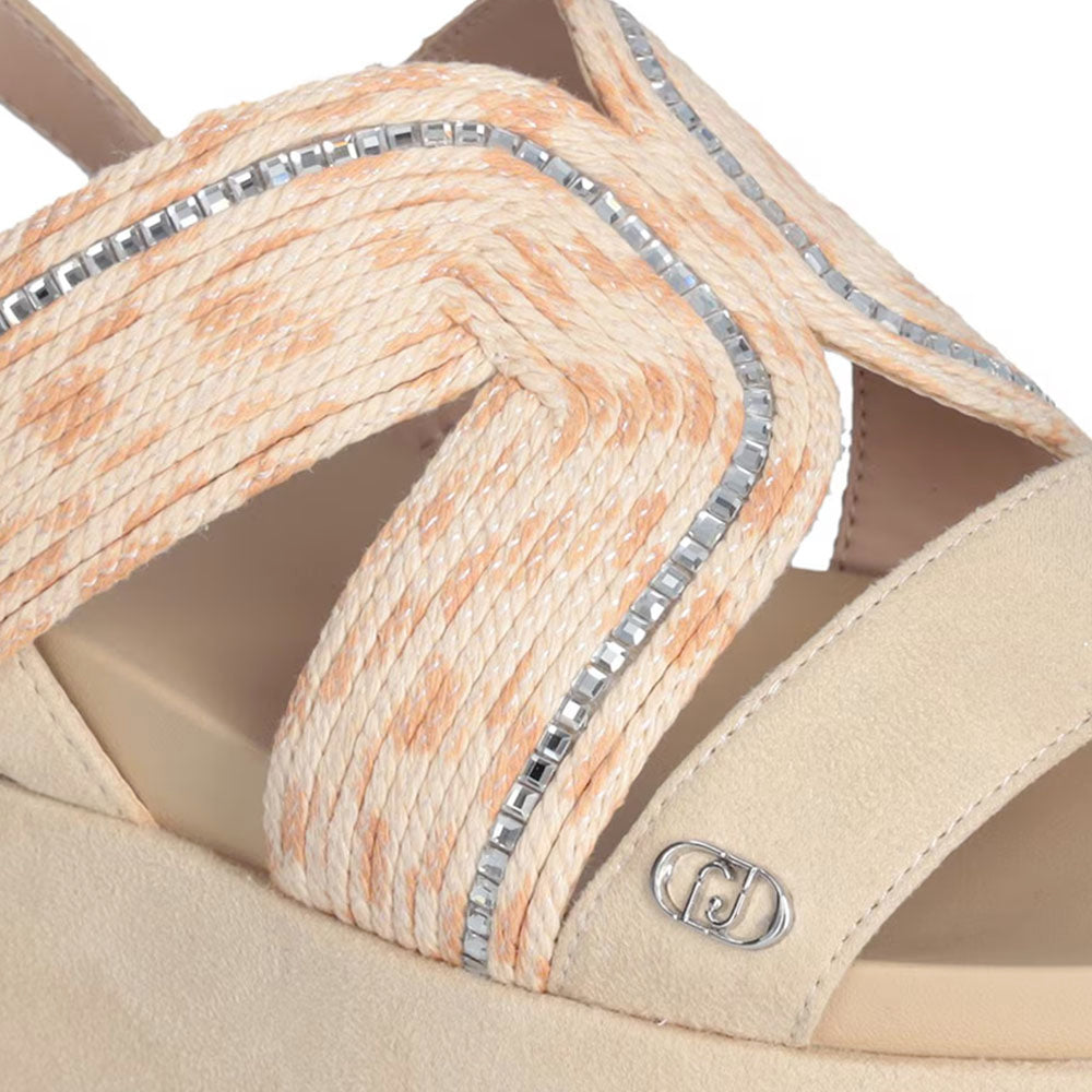 Sandali Platform LIU JO Frida 38 in Corda Almond e Peach con Strass