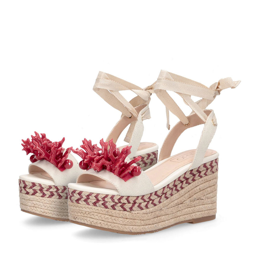 Sandali Donna con Zeppa LIU JO Bali 02 in Cavas Beige e Rosso Corallo