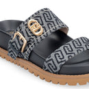 Ciabatte Donna Doppia Fascia LIU JO Livia 02 in Denim Jacquard Logato Blu Scuro