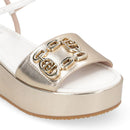 Damen-Keilsandalen LIU JO Flo 01 aus Leder in Weiß und Light Gold