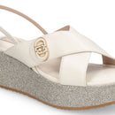 Sandali Donna con Zeppa Glitter LIU JO Flo 03 in Pelle color Latte