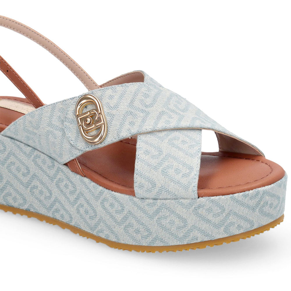 Sandali Donna con Zeppa LIU JO Flo 03 in Denim Monogram Light Blue