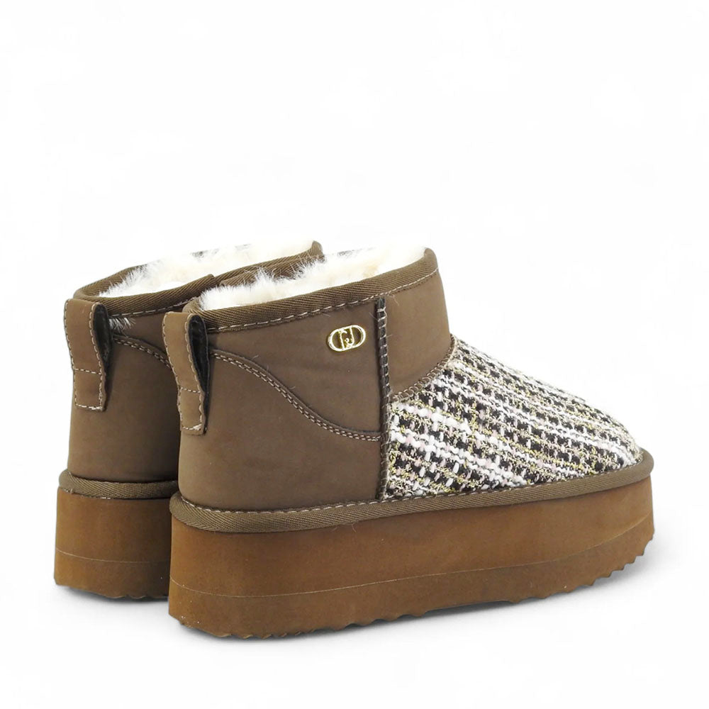 Stivaletti Donna Platform Imbottiti LIU JO Jane 01 in Suede e Tessuto Boucle Marrone