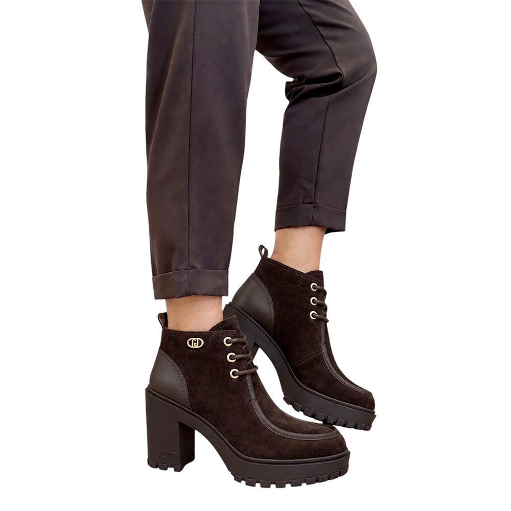 Stivaletti Donna con Tacco LIU JO Ruby 10 in Suede e Pelle Moka