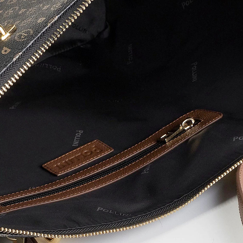 Shopping Bag Donna POLLINI linea Heritage Logo Classic Nero e Marrone
