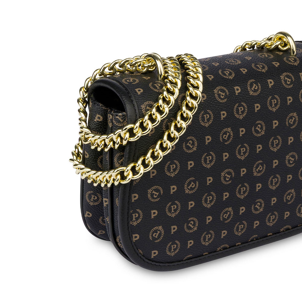 Borsa Donna a Tracolla Media POLLINI linea Heritage Logo Classic Nero e Nero