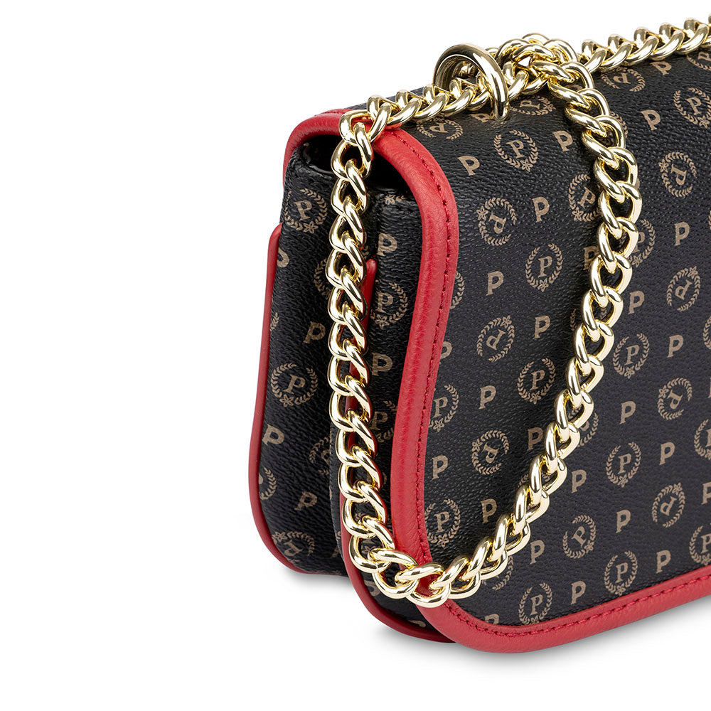 Borsa Donna a Tracolla Media POLLINI linea Heritage Logo Classic Nero e Lacca