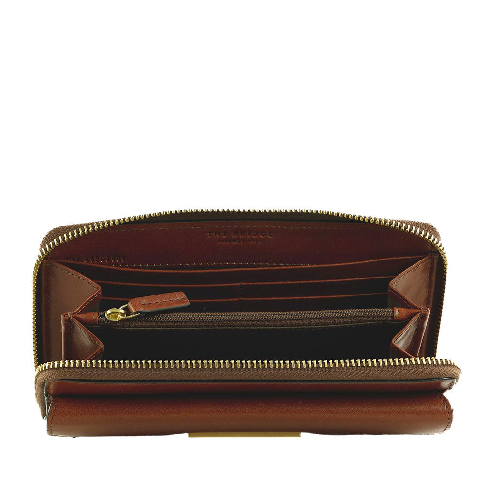 Portafoglio Donna Zip Around THE BRIDGE linea Ginevra in Pelle Marrone