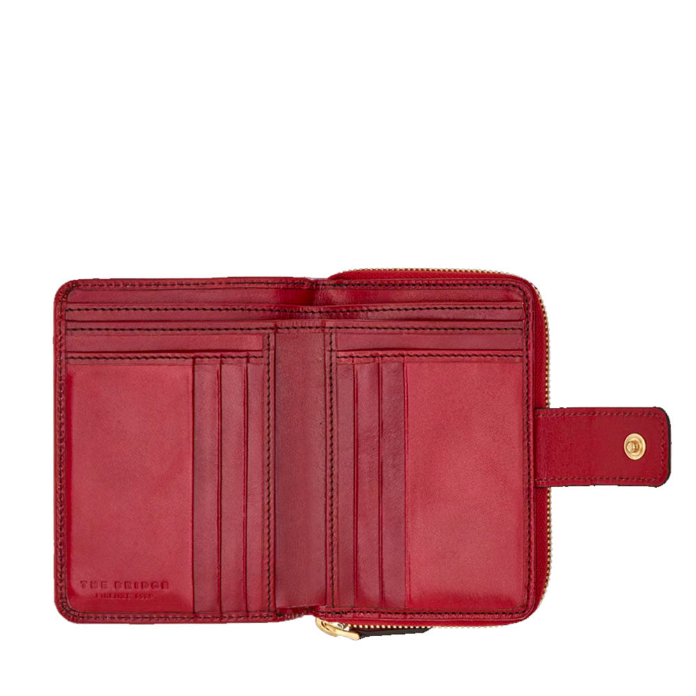 Portafoglio Donna Piccolo Zip Around THE BRIDGE linea Lucrezia in Pelle Rosso Ribes