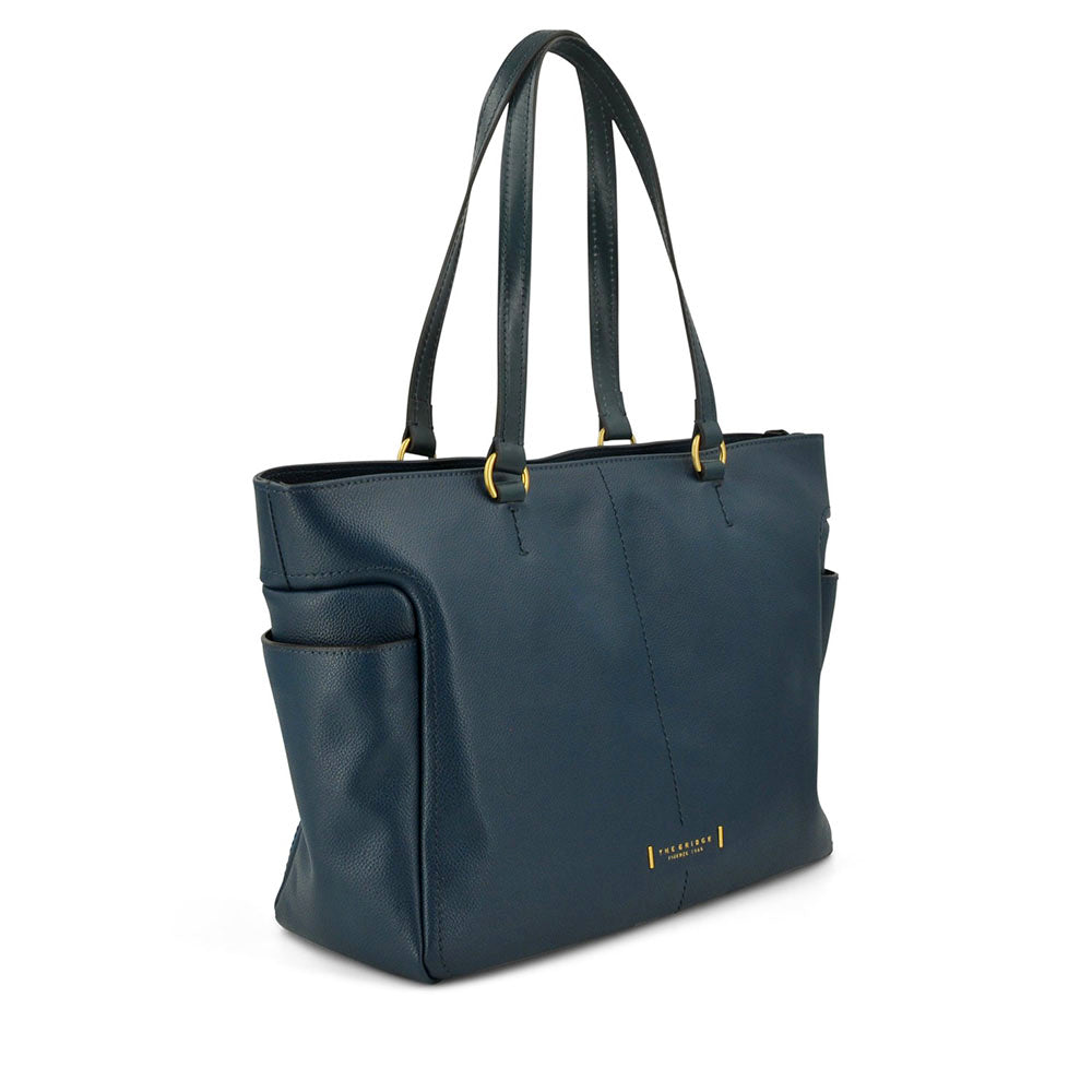 Shopping Bag Donna THE BRIDGE linea Letizia in Pelle Blu Pavone