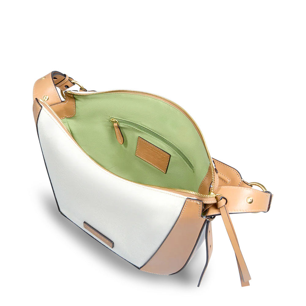 Borsa Donna a Spalla THE BRIDGE linea Fedora in Pelle Beige e Tessuto Bianco