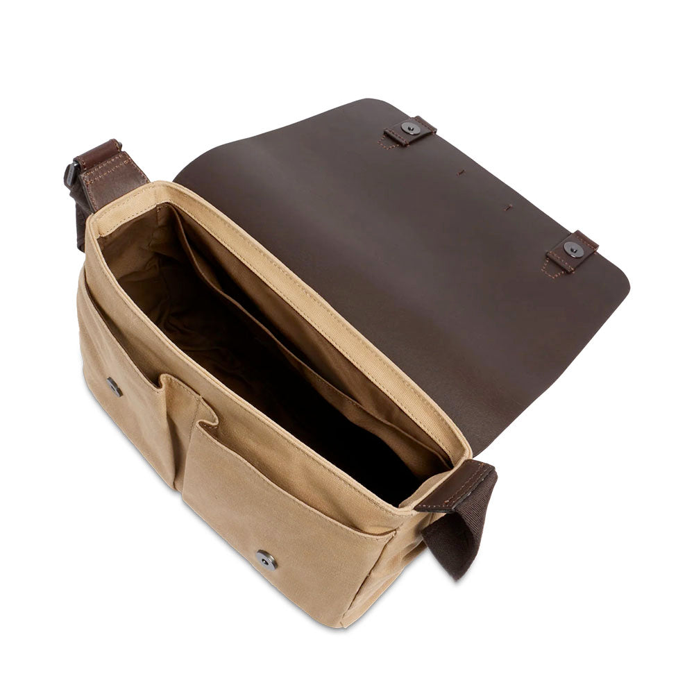 Messenger Uomo THE BRIDGE linea Igor in Tessuto Cerato Beige e Pelle Testa di Moro