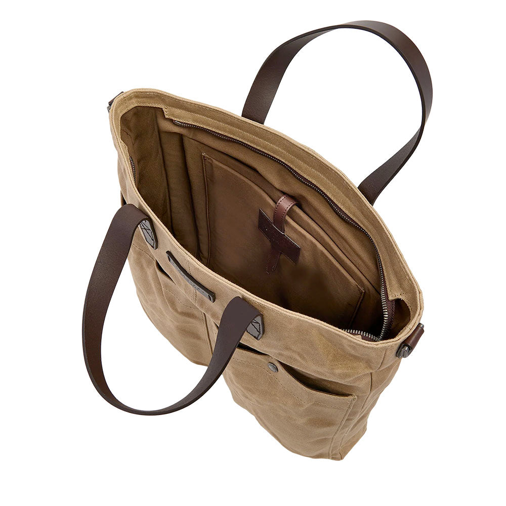 Cartella Verticale Uomo THE BRIDGE linea Igor in Tessuto Cerato Beige e Pelle Testa di Moro