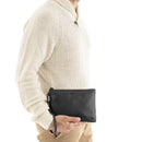 Pochette Unisex GIANNI CONTI linea Lillie in Pelle Martellata Marrone Scuro