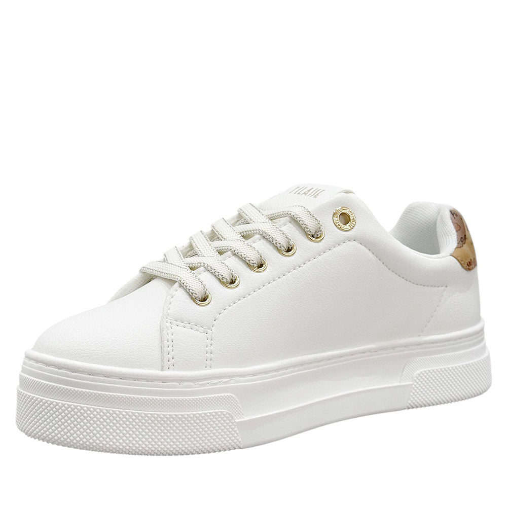 Sneakers Platform 1A Classe Alviero Martini in Eco Nappa Bianca con Dettaglio Geo Beige 2412
