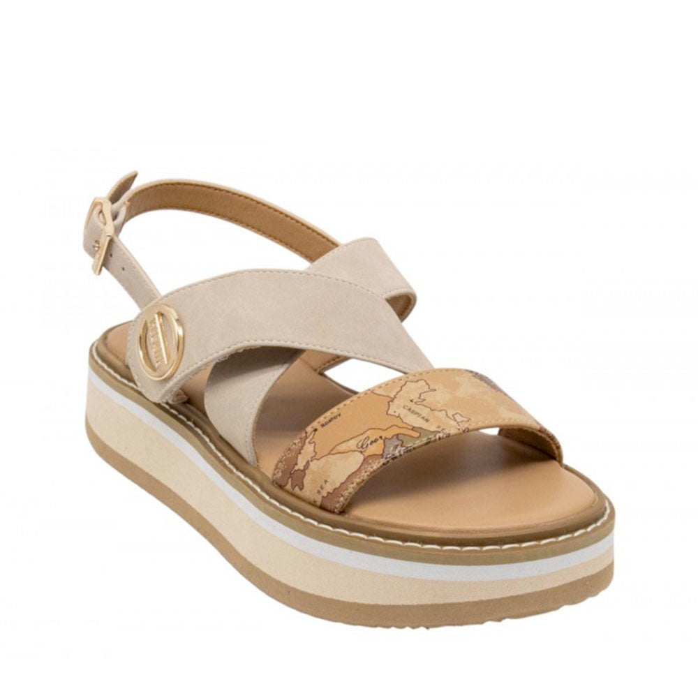 Sandali Platform 1A Classe Alviero Martini in Eco Nappa Scamosciata Sabbia e Geo Beige 2461