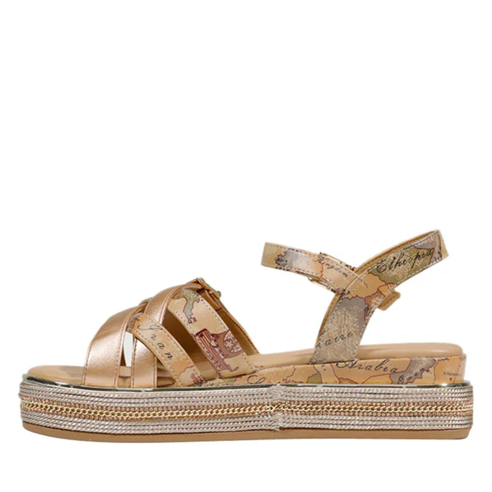 Sandali Platform 1A Classe Alviero Martini in Eco Nappa Oro Rosa e Geo Beige 2488