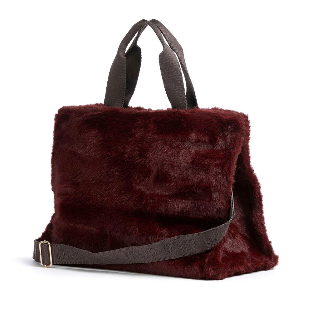 Tote Bag Donna LIU JO in Fake Fur color Melanzana con Logo