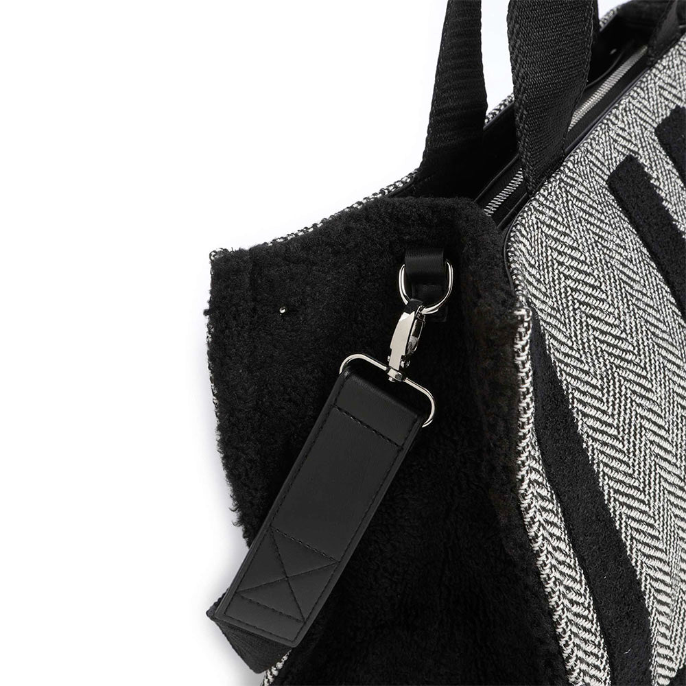 Tote Bag Donna LIU JO in Tessuto Check Nero con Maxi Logo