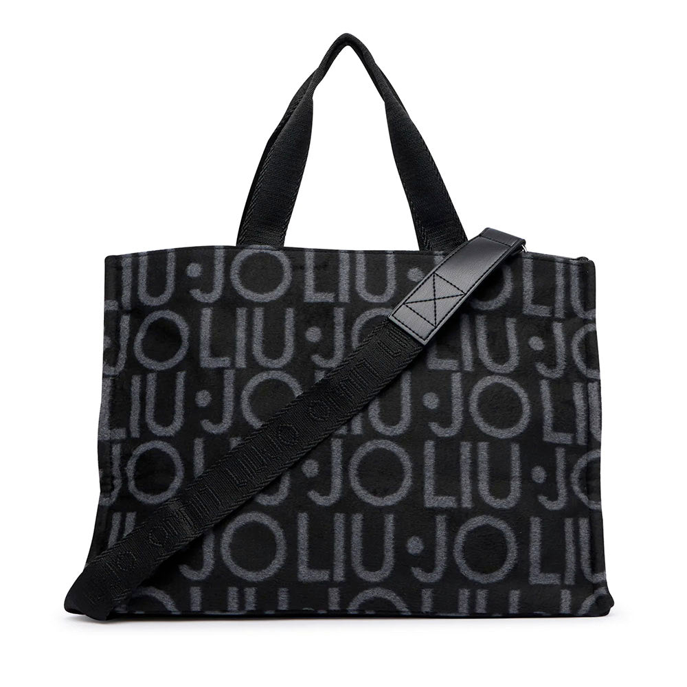 Tote Bag Donna LIU JO in Tessuto Jacquard Nero con Logo All Over