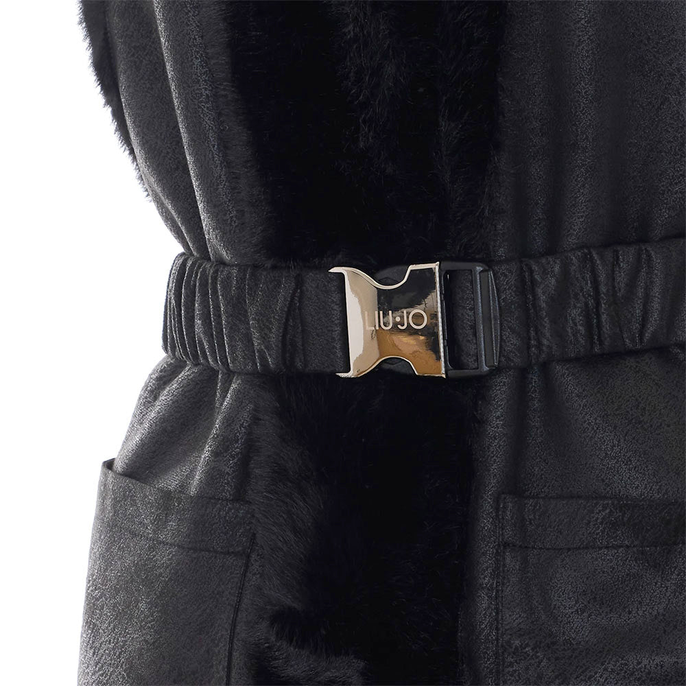 Gilet Lungo Donna LIU JO in Montone Sintetico Nero