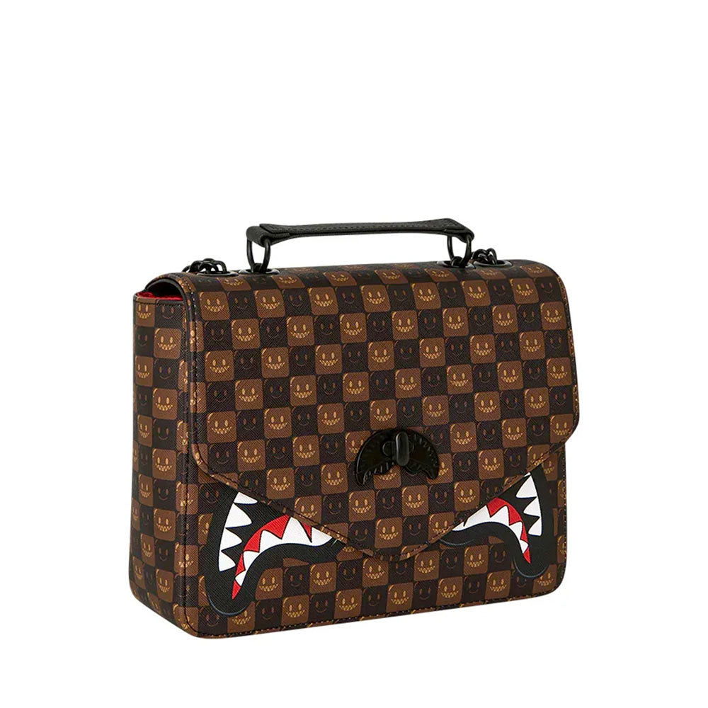 Borsa Donna a Mano SPRAYGROUND stampa Sharks in Paris WTF Bubble Brown Check