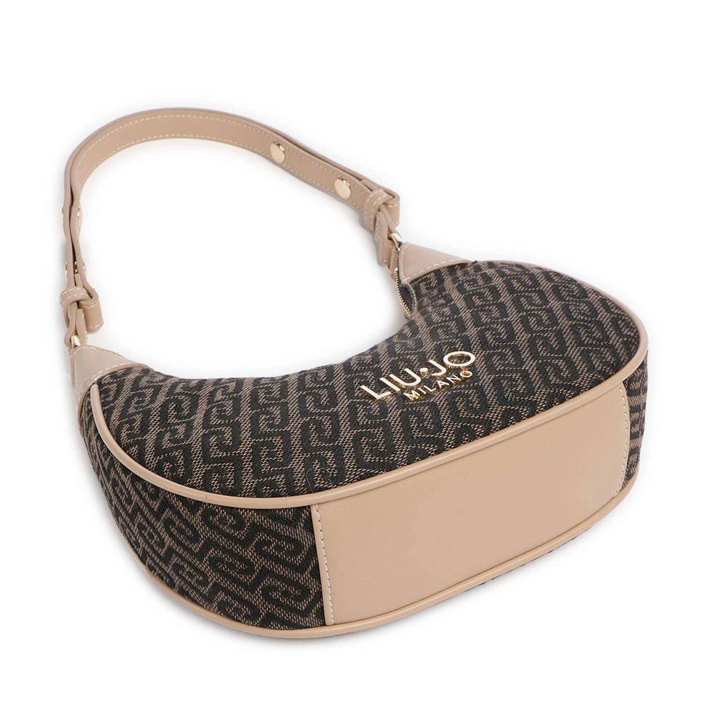 Hobo Bag Donna Small LIU JO in Tessuto Jacquard Testa di Moro con Logo All Over
