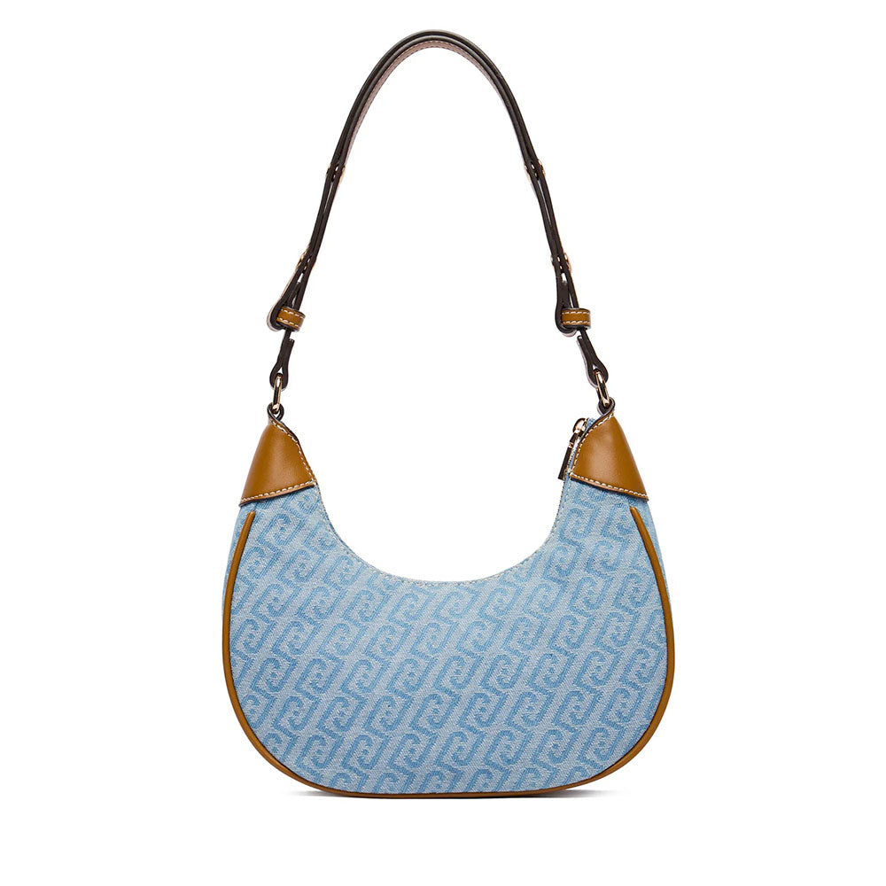 Kleine Damen-Beuteltasche LIU JO aus Jacquard-Stoff mit Monogramm-Logo in Dusty Blue
