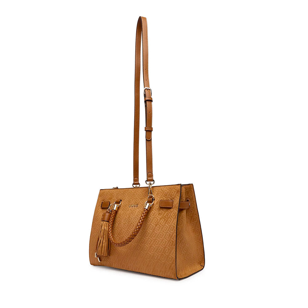 Borsa Donna a Mano Media LIU JO Marrone con Logo Monogram All Over