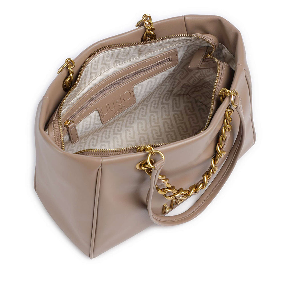 Women's Medium Tote Bag LIU JO in Mocha with Decorative Chain