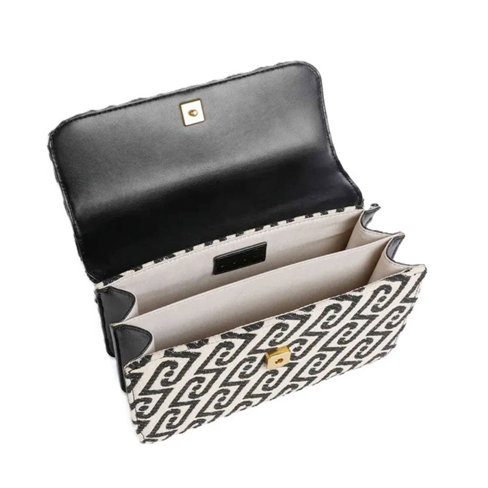 Borsa Donna a Tracolla LIU JO in Tessuto Jacquard Bianco e Nero con Logo Monogram