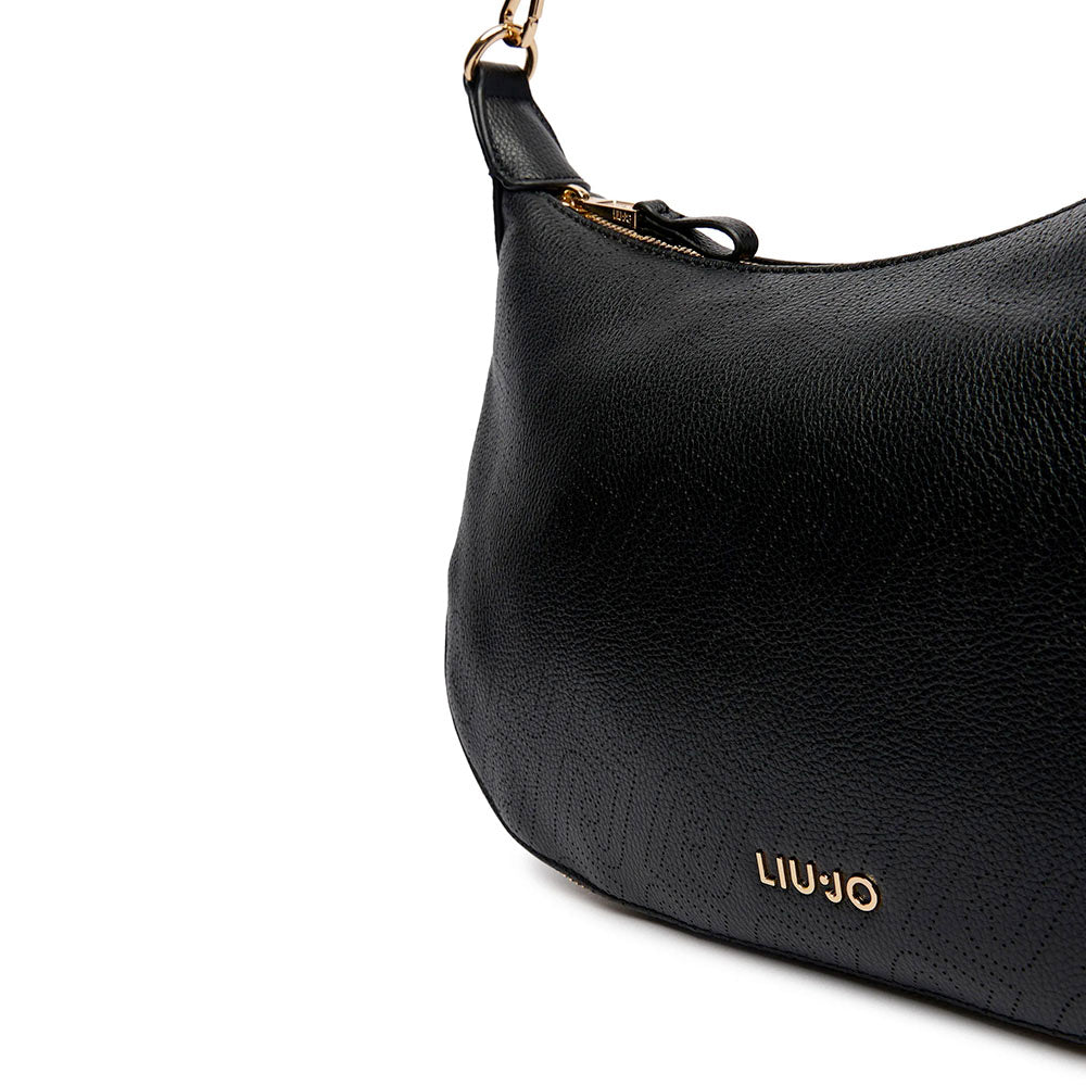 Hobo Bag Media con Tracolla LIU JO Nera con Logo Laserato Monogram
