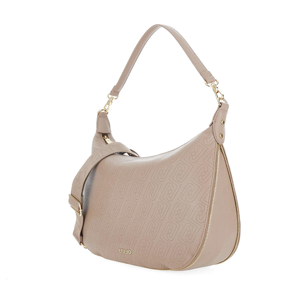 Hobo Bag Large con Tracolla LIU JO color Mocha con Logo Laserato Monogram