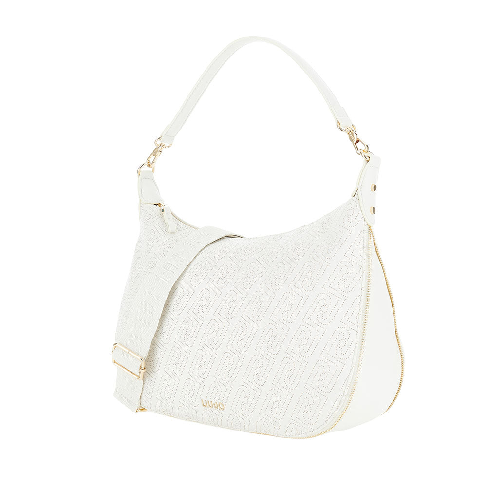 Hobo Bag Large con Tracolla LIU JO color Crema con Logo Laserato Monogram