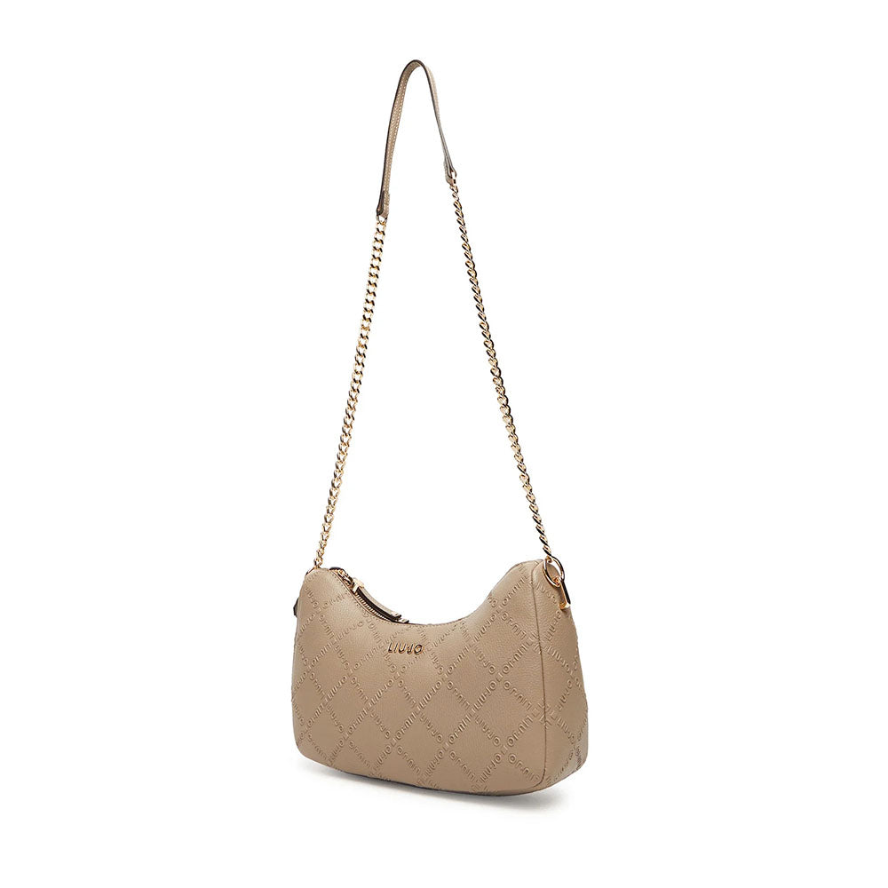 Hobo Bag Donna a Tracolla LIU JO Better Desert Taupe con Logo in Rilievo All Over