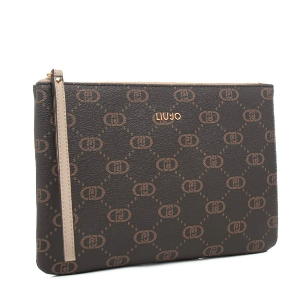 Pochette Donna LIU JO Marrone con Logo Monogram e Inserto effetto Bottalato Beige