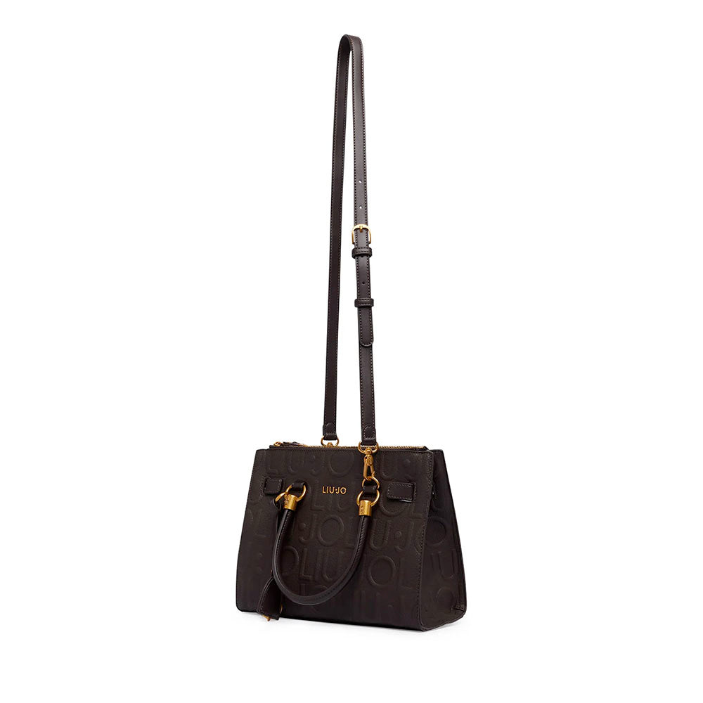 Borsa Donna a Mano Small LIU JO in Ecopelle Marrone Scuro con Logo in Rilievo All Over