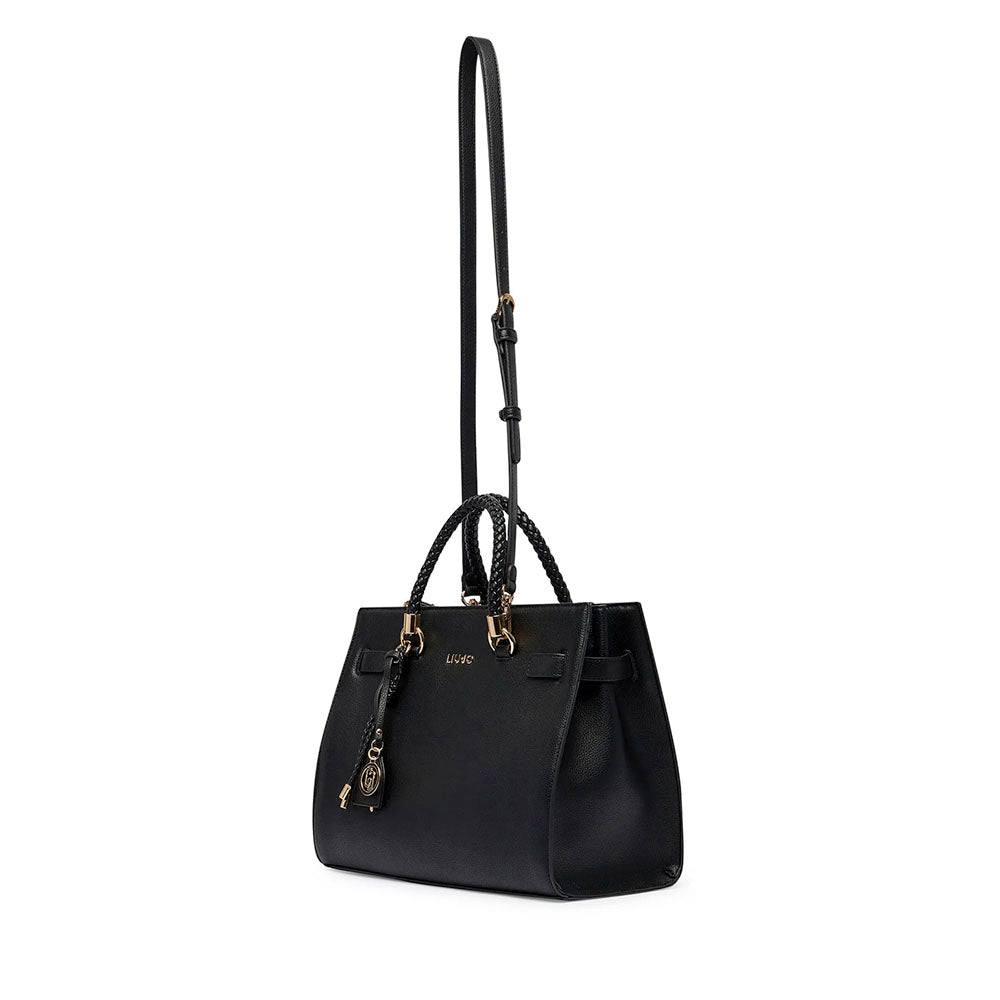 Borsa Donna Tote a Mano LIU JO Better effetto Bottalato Nero con Charm