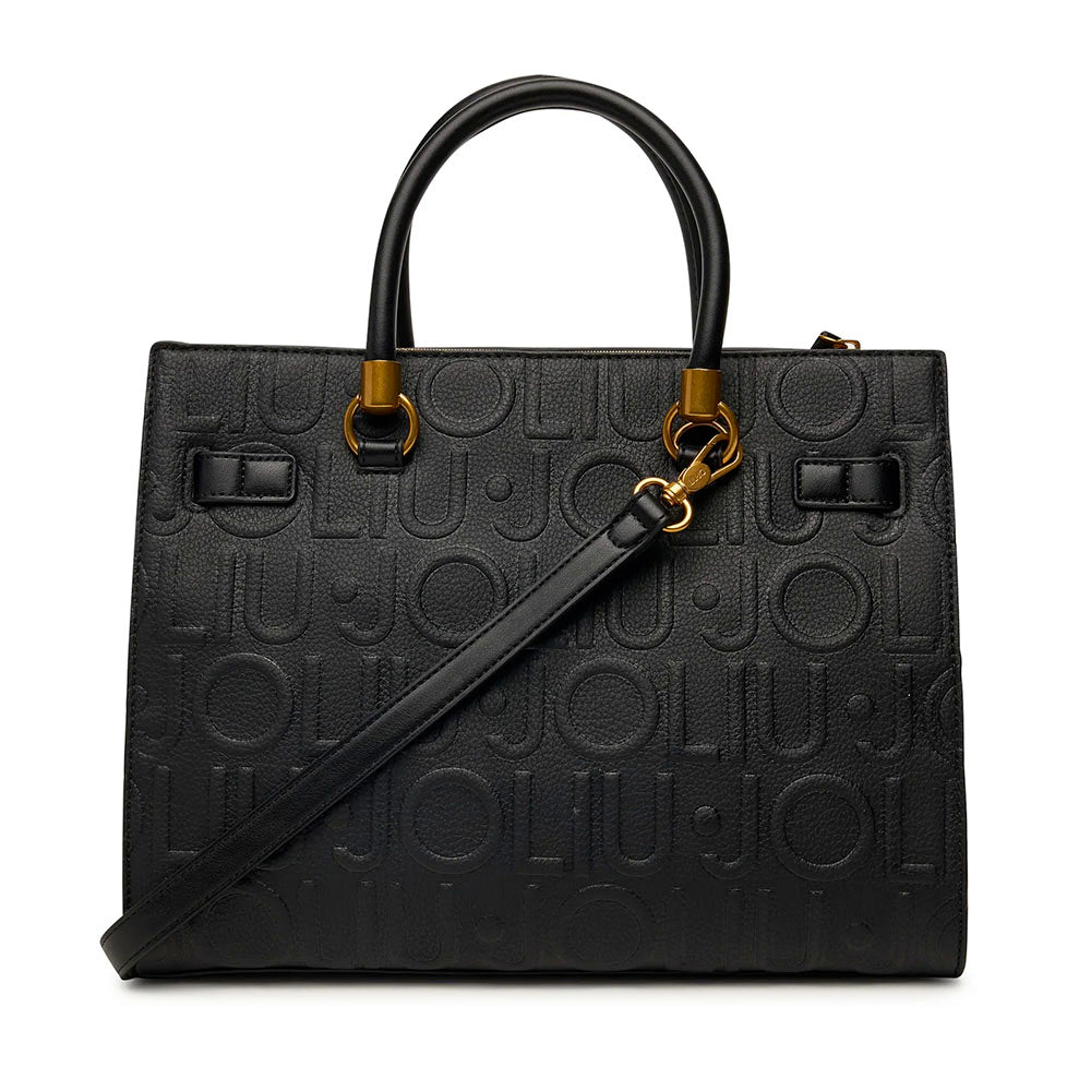 Borsa Donna a Mano Media LIU JO in Ecopelle Nera con Logo in Rilievo All Over